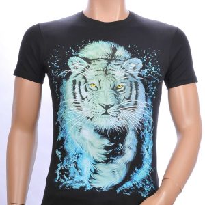 FRANCO RENZO trendy ronde hals heren T-shirt met tijger print Zwart