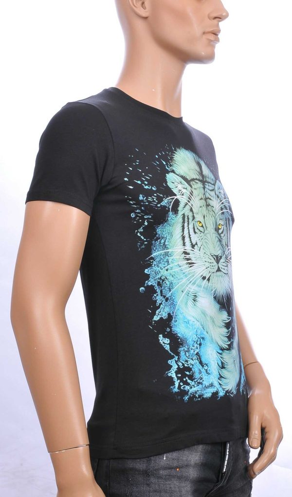 FRANCO RENZO trendy ronde hals heren T-shirt met tijger print Zwart