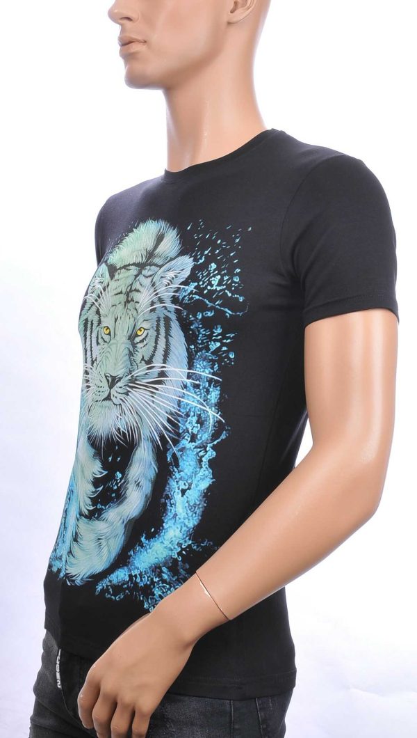 FRANCO RENZO trendy ronde hals heren T-shirt met tijger print Zwart
