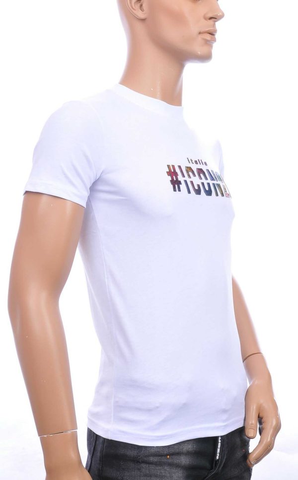 ICON2 trendy ronde hals heren T-shirt met 3D letters Wit