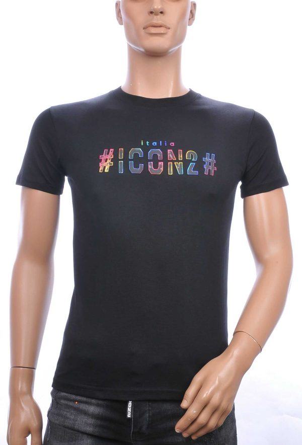 ICON2 trendy ronde hals heren T-shirt met 3D letters Zwart