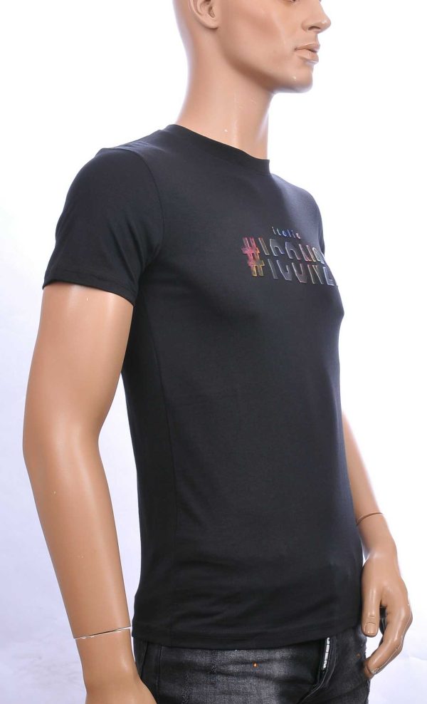 ICON2 trendy ronde hals heren T-shirt met 3D letters Zwart