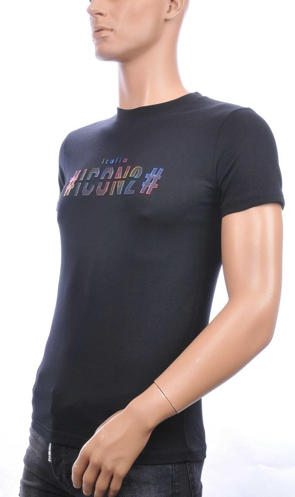 ICON2 trendy ronde hals heren T-shirt met 3D letters Zwart
