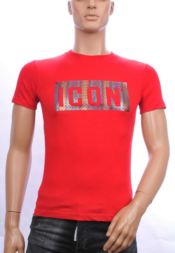 ICON2 trendy ronde hals heren T-shirt met ICON letters Rood
