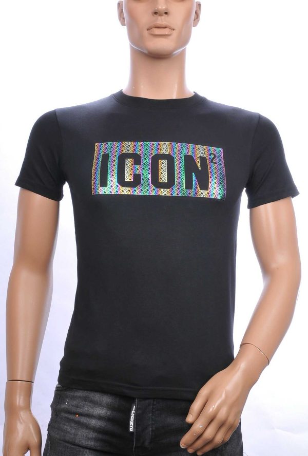 ICON2 trendy ronde hals heren T-shirt met ICON letters Zwart