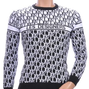 CI-BORG trendy allover modern dessin ronde hals dunne heren trui Zwart