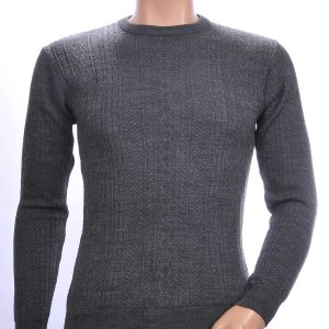 CI-BORG trendy allover modern dessin ronde hals dunne heren trui Antraciet