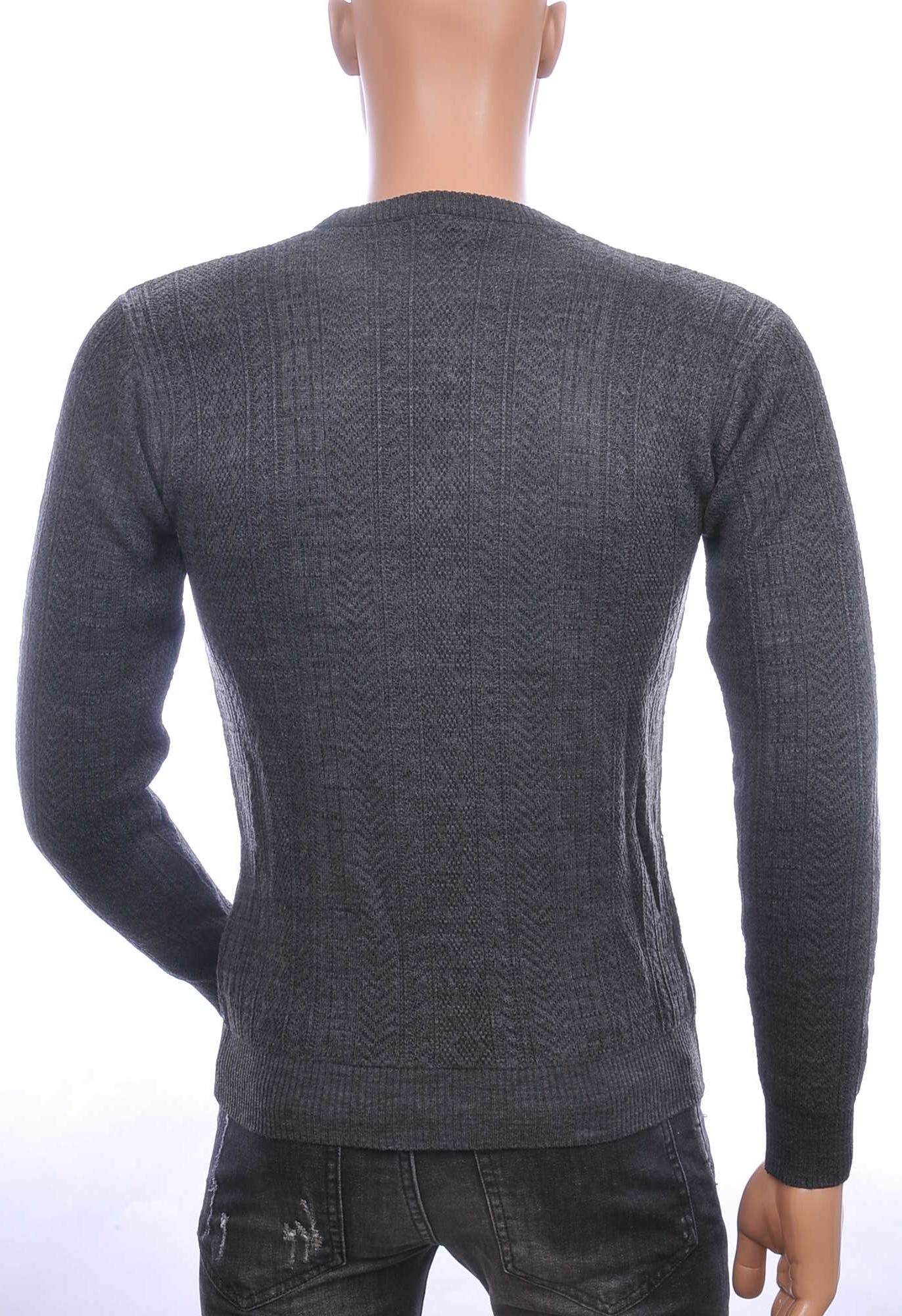 CI-BORG trendy allover modern dessin ronde hals dunne heren trui Antraciet