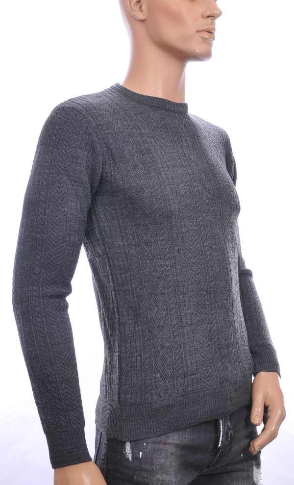 CI-BORG trendy allover modern dessin ronde hals dunne heren trui Antraciet