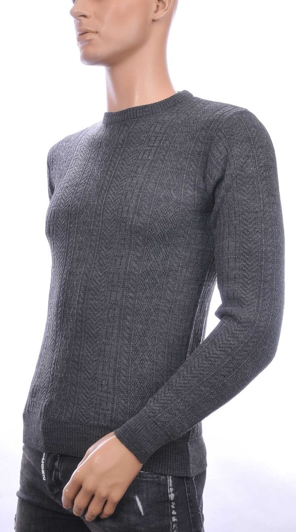 CI-BORG trendy allover modern dessin ronde hals dunne heren trui Antraciet