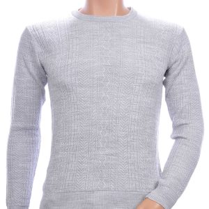 CI-BORG trendy allover modern dessin ronde hals dunne heren trui Grijs