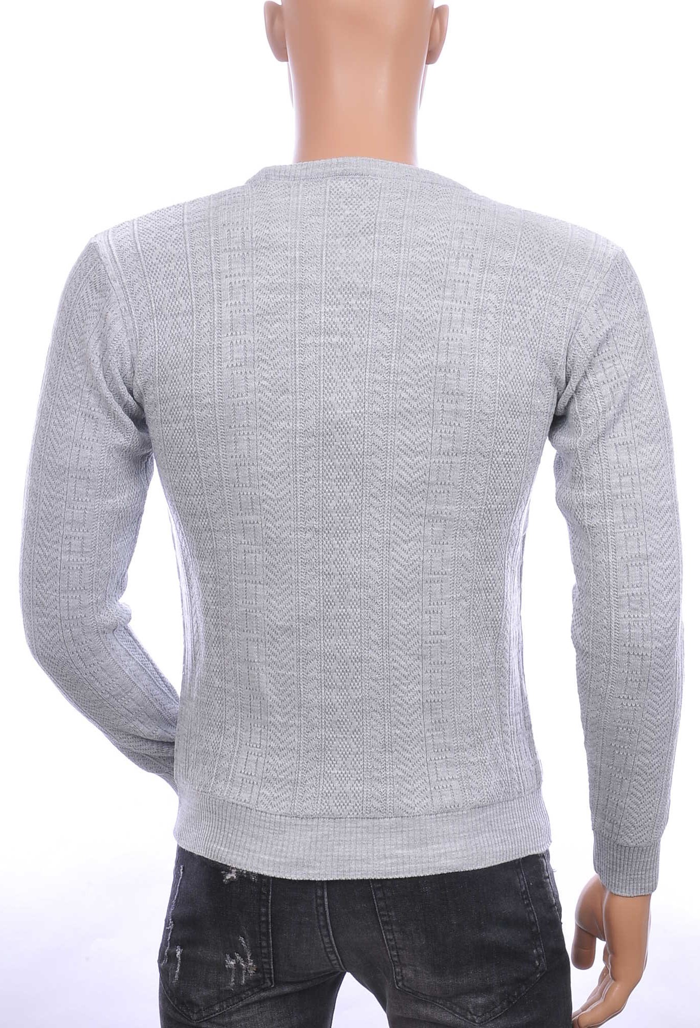 CI-BORG trendy allover modern dessin ronde hals dunne heren trui Grijs