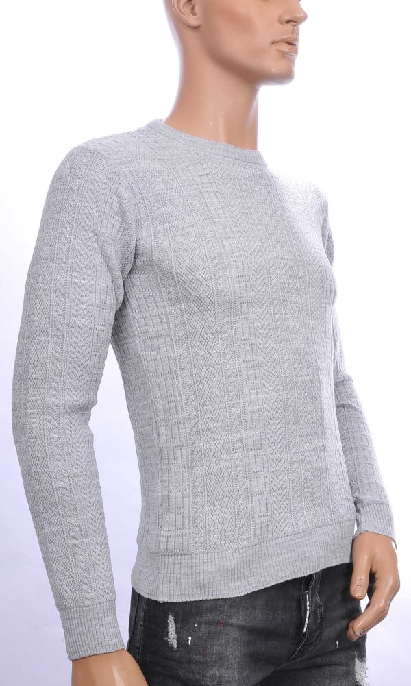 CI-BORG trendy allover modern dessin ronde hals dunne heren trui Grijs