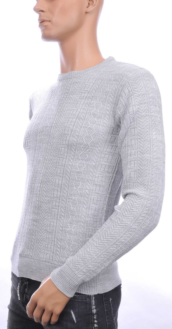 CI-BORG trendy allover modern dessin ronde hals dunne heren trui Grijs