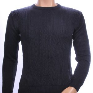 CI-BORG trendy allover modern dessin ronde hals dunne heren trui Navy
