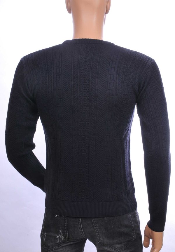 CI-BORG trendy allover modern dessin ronde hals dunne heren trui Navy