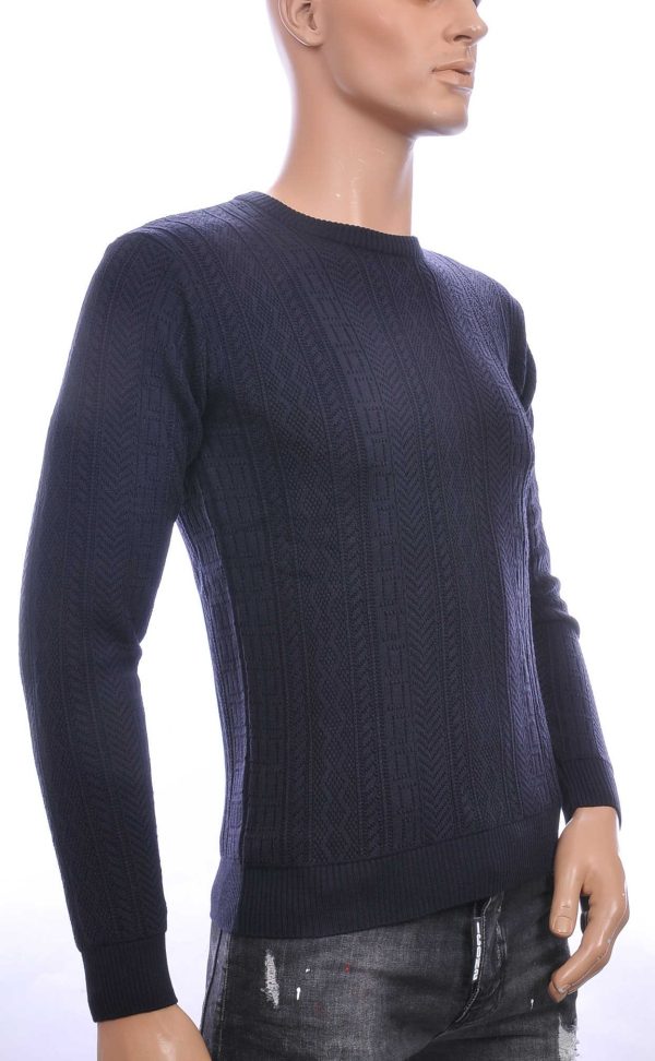 CI-BORG trendy allover modern dessin ronde hals dunne heren trui Navy