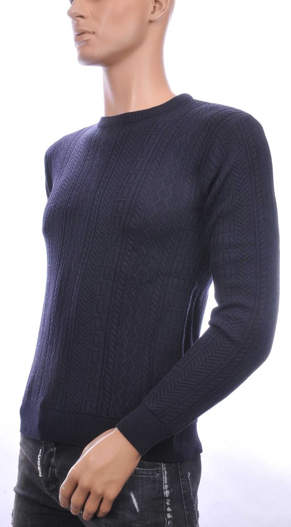 CI-BORG trendy allover modern dessin ronde hals dunne heren trui Navy