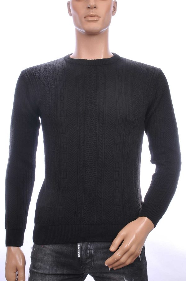 CI-BORG trendy allover modern dessin ronde hals dunne heren trui Zwart