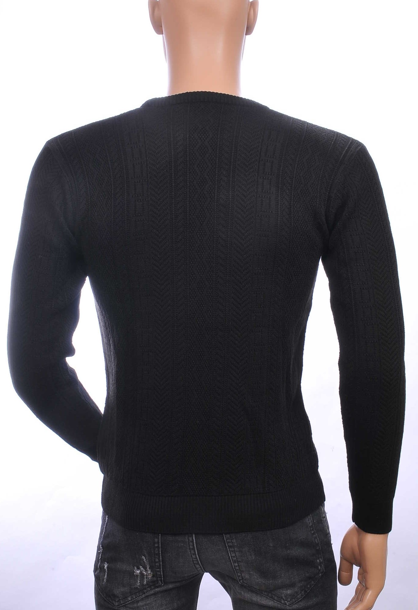 CI-BORG trendy allover modern dessin ronde hals dunne heren trui Zwart