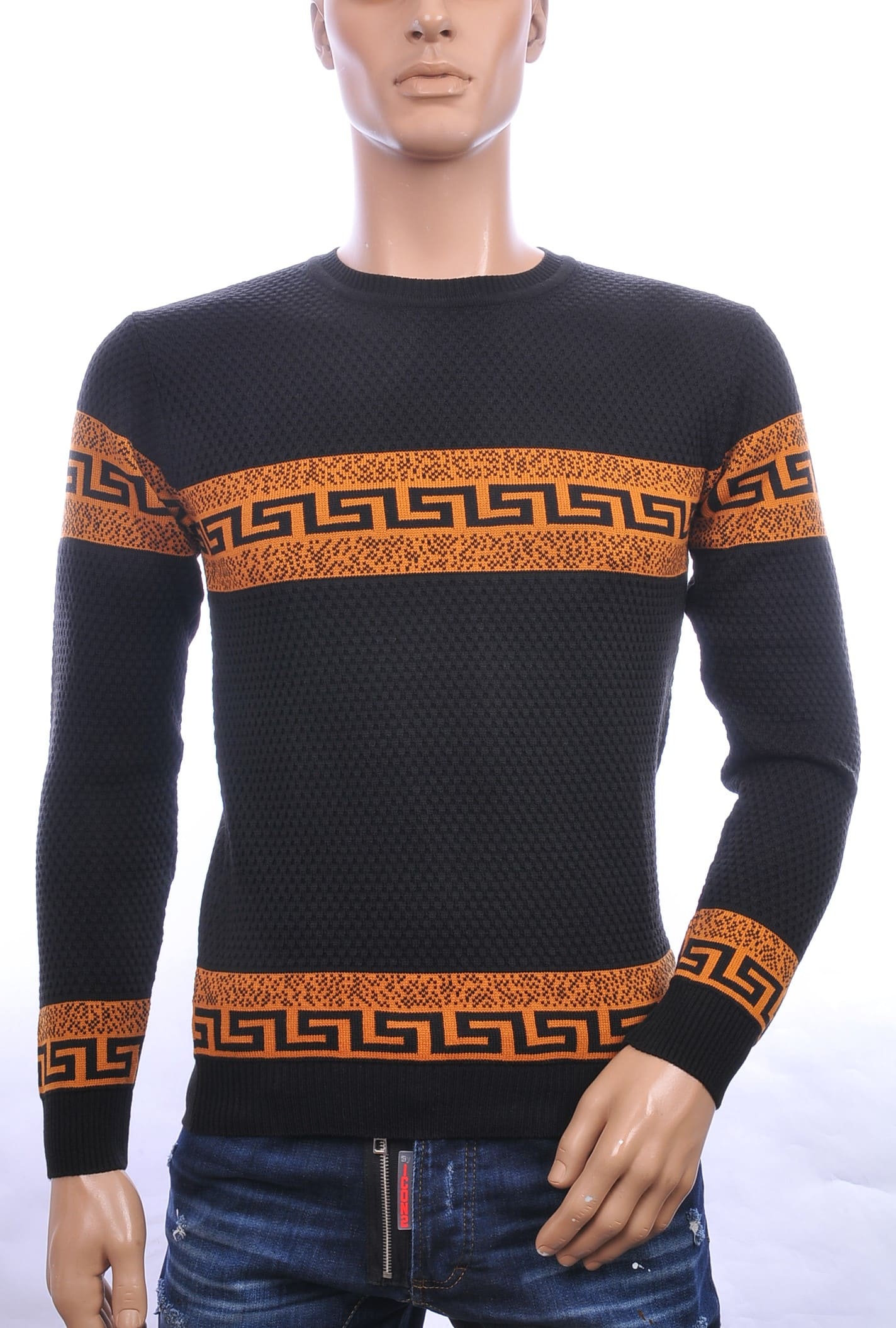 CI-BORG Trendy Slim Fit Allover Modern Dessin Ronde Hals Dunne Heren Trui – Bruin