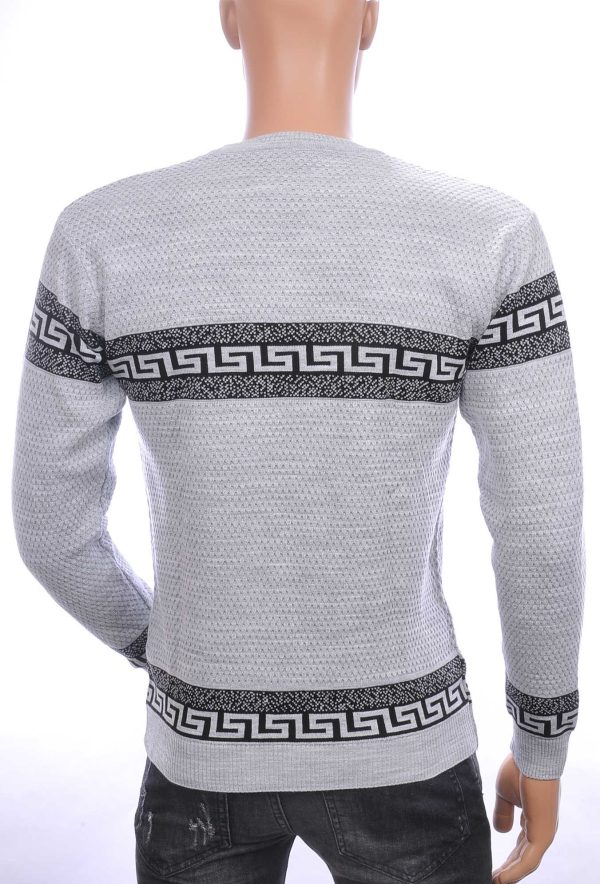 CI-BORG trendy allover modern dessin ronde hals dunne heren trui Grijs
