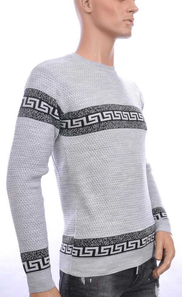 CI-BORG trendy allover modern dessin ronde hals dunne heren trui Grijs