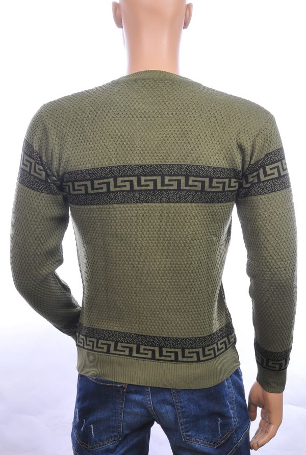 CI-BORG trendy allover modern dessin ronde hals dunne heren trui Khaki