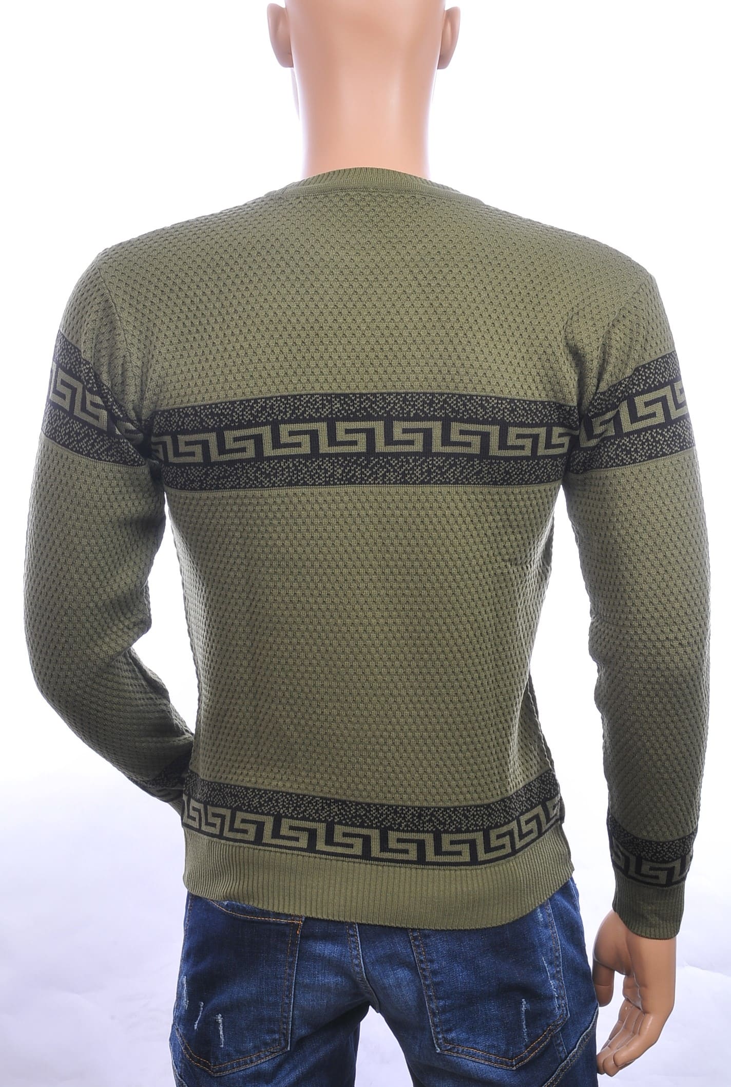 CI-BORG Trendy Slim Fit Allover Modern Dessin Ronde Hals Dunne Heren Trui – Khaki