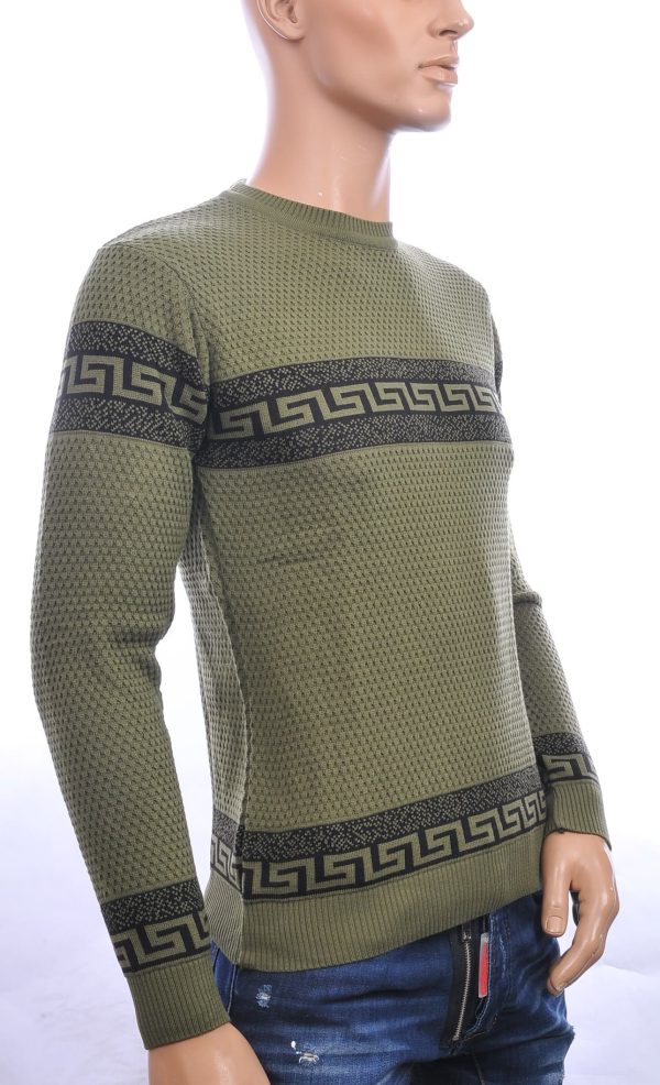 CI-BORG trendy allover modern dessin ronde hals dunne heren trui Khaki