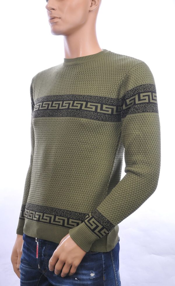 CI-BORG trendy allover modern dessin ronde hals dunne heren trui Khaki