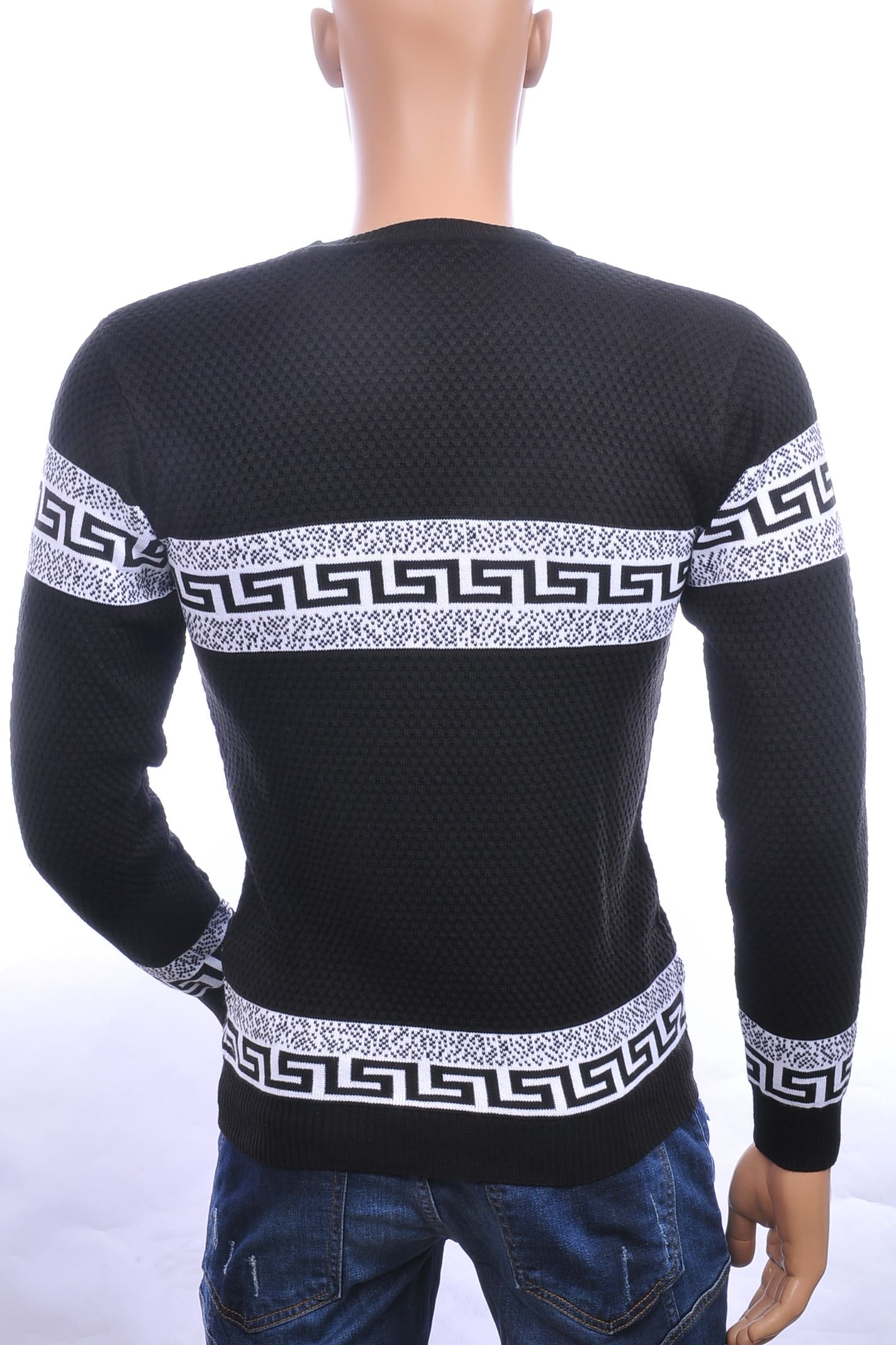 CI-BORG Trendy Slim Fit Allover Modern Dessin Ronde Hals Dunne Heren Trui – Zwart