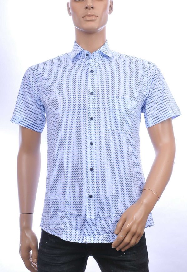Corrino Italiaans slim fit allover puntjes dessin heren overhemd met korte mouwen Wit