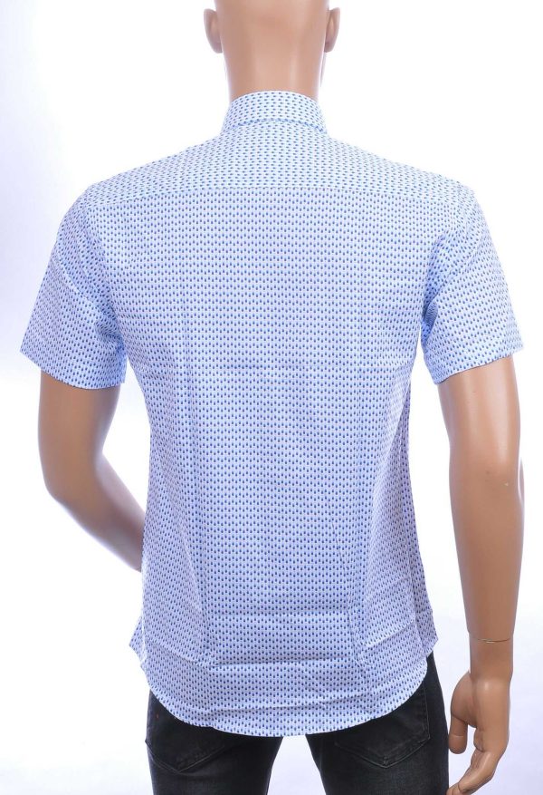 Corrino Italiaans slim fit allover puntjes dessin heren overhemd met korte mouwen Wit