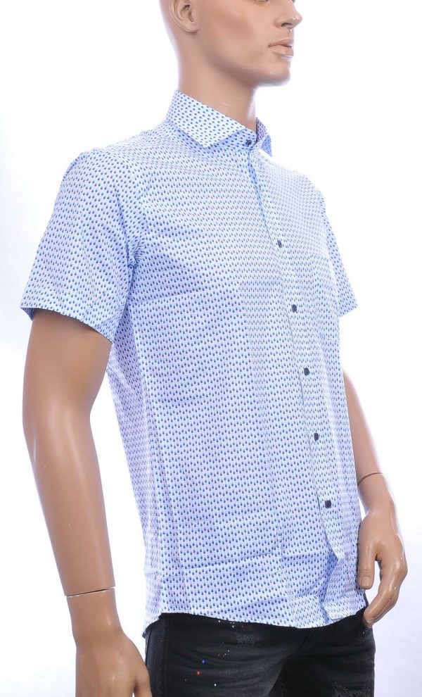 Corrino Italiaans slim fit allover puntjes dessin heren overhemd met korte mouwen Wit