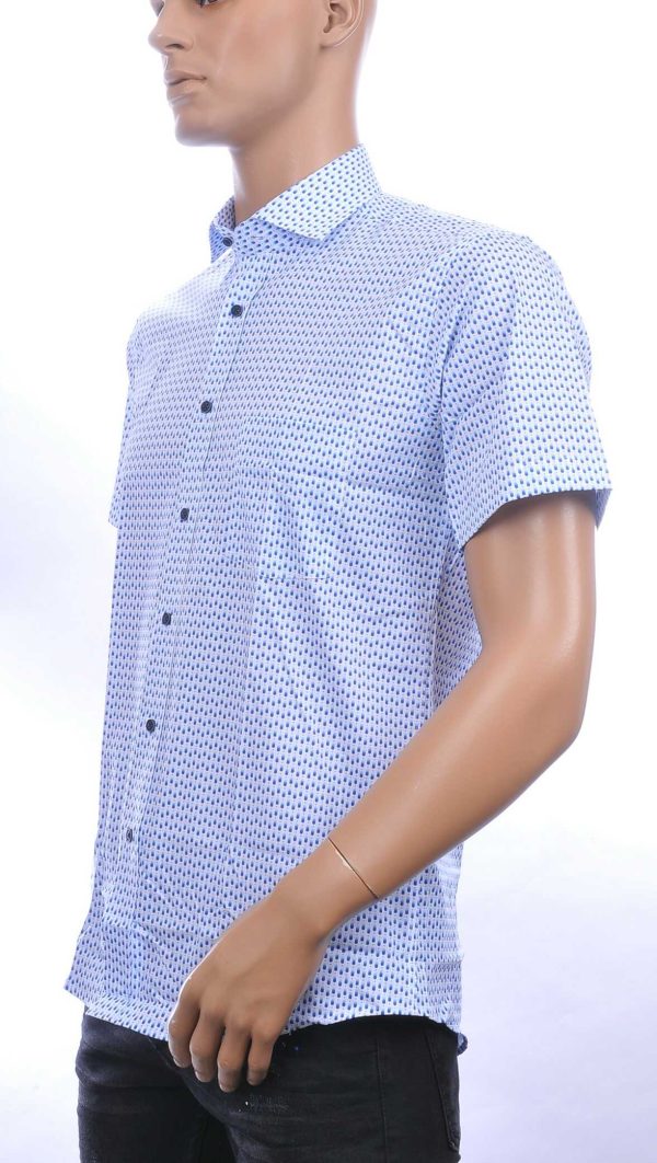 Corrino Italiaans slim fit allover puntjes dessin heren overhemd met korte mouwen Wit