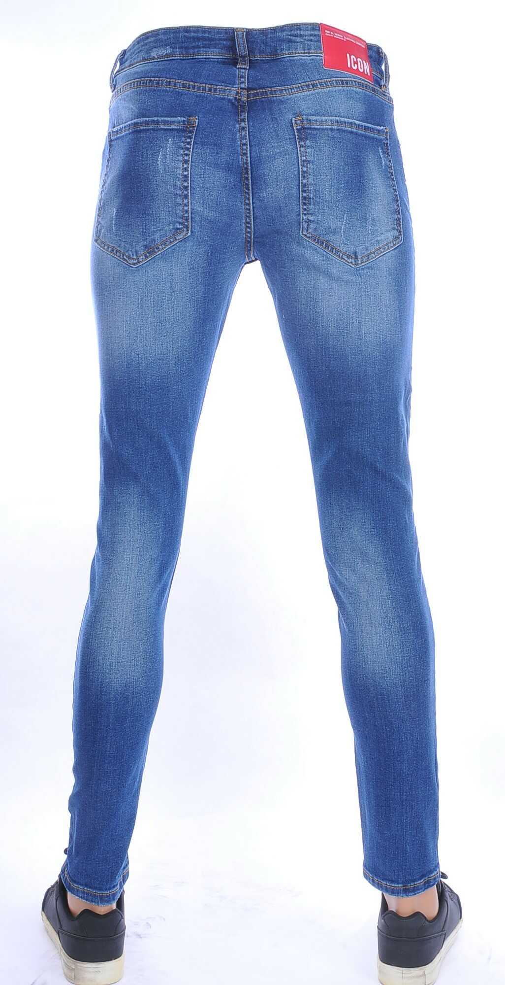 ICON hippie gescheurde slim fit stretch heren jeans met verfspatten Blauw