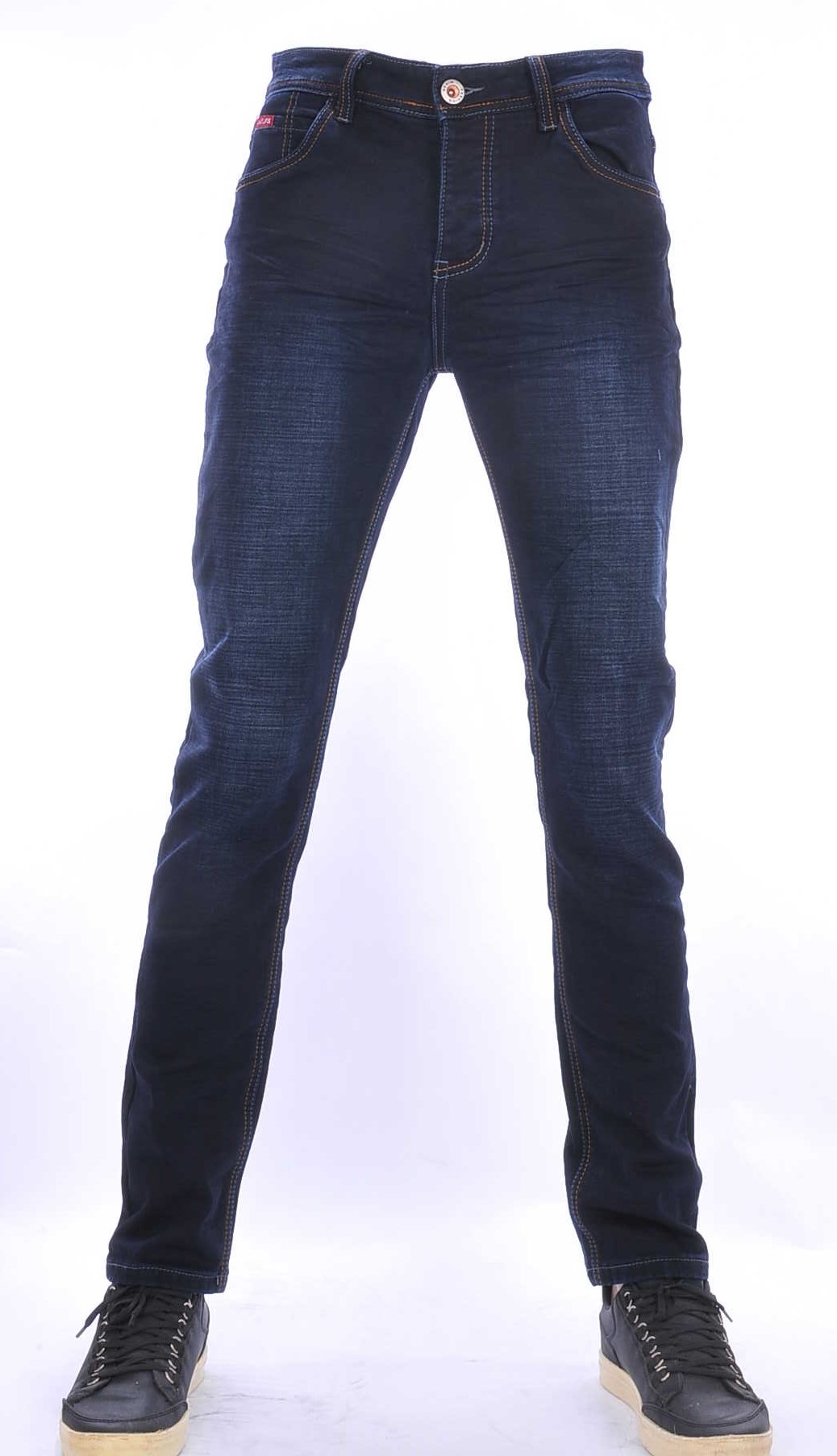 JAYLVIS regular fit stretch heren jeans met contrast kleur stiksels Blauw