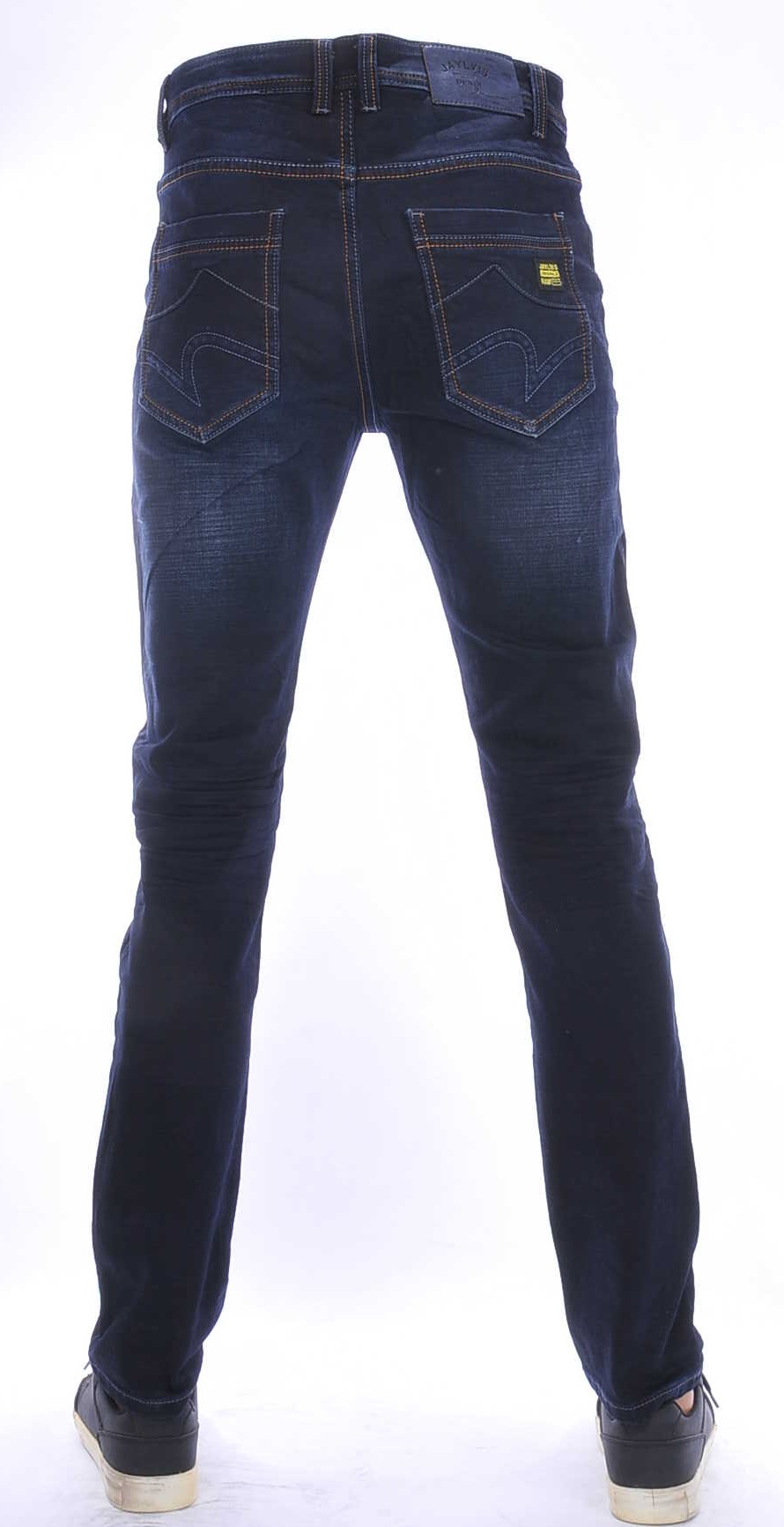 JAYLVIS regular fit stretch heren jeans met contrast kleur stiksels Blauw