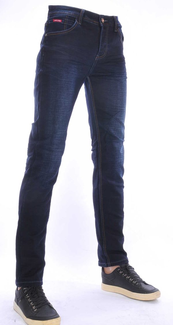 JAYLVIS regular fit stretch heren jeans met contrast kleur stiksels Blauw