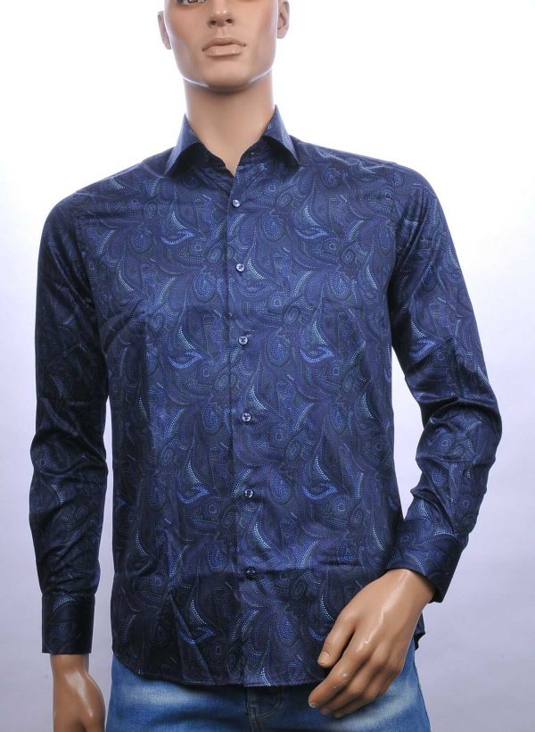 CORRINO slim fit allover paisley dessin heren overhemd Navy