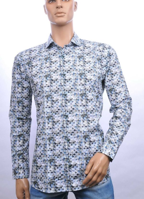 CORRINO slim fit allover rondjes dessin heren overhemd Groen