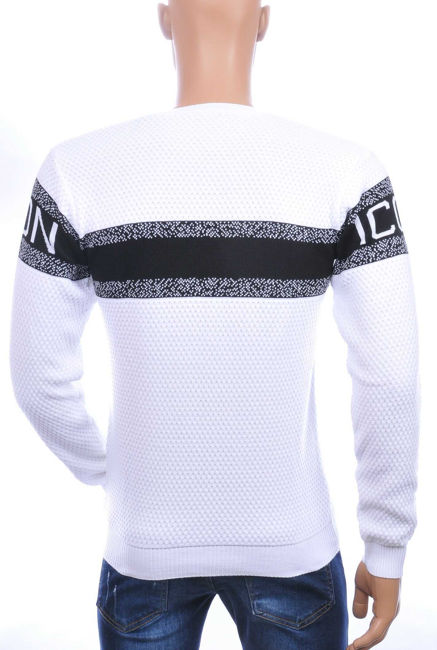 CI-BORG trendy ICON-2 allover modern dessin ronde hals dunne heren trui Wit