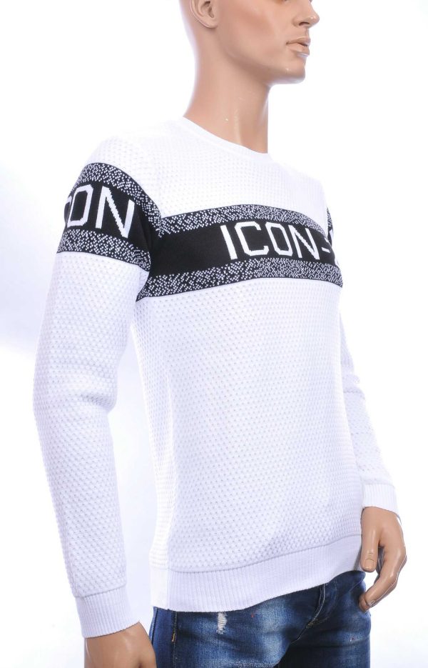 CI-BORG trendy ICON-2 allover modern dessin ronde hals dunne heren trui Wit