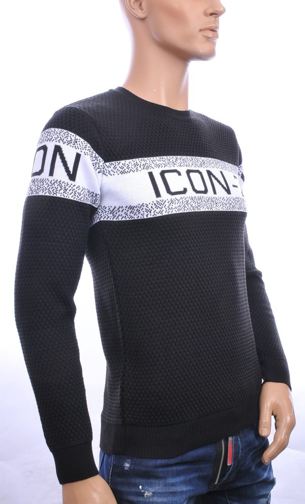 CI-BORG trendy ICON-2 allover modern dessin ronde hals dunne heren trui Zwart