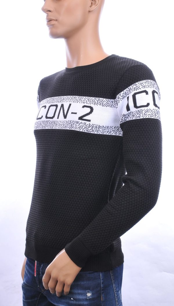 CI-BORG trendy ICON-2 allover modern dessin ronde hals dunne heren trui Zwart