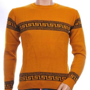 CI-BORG trendy allover modern dessin ronde hals dunne heren trui Oranje