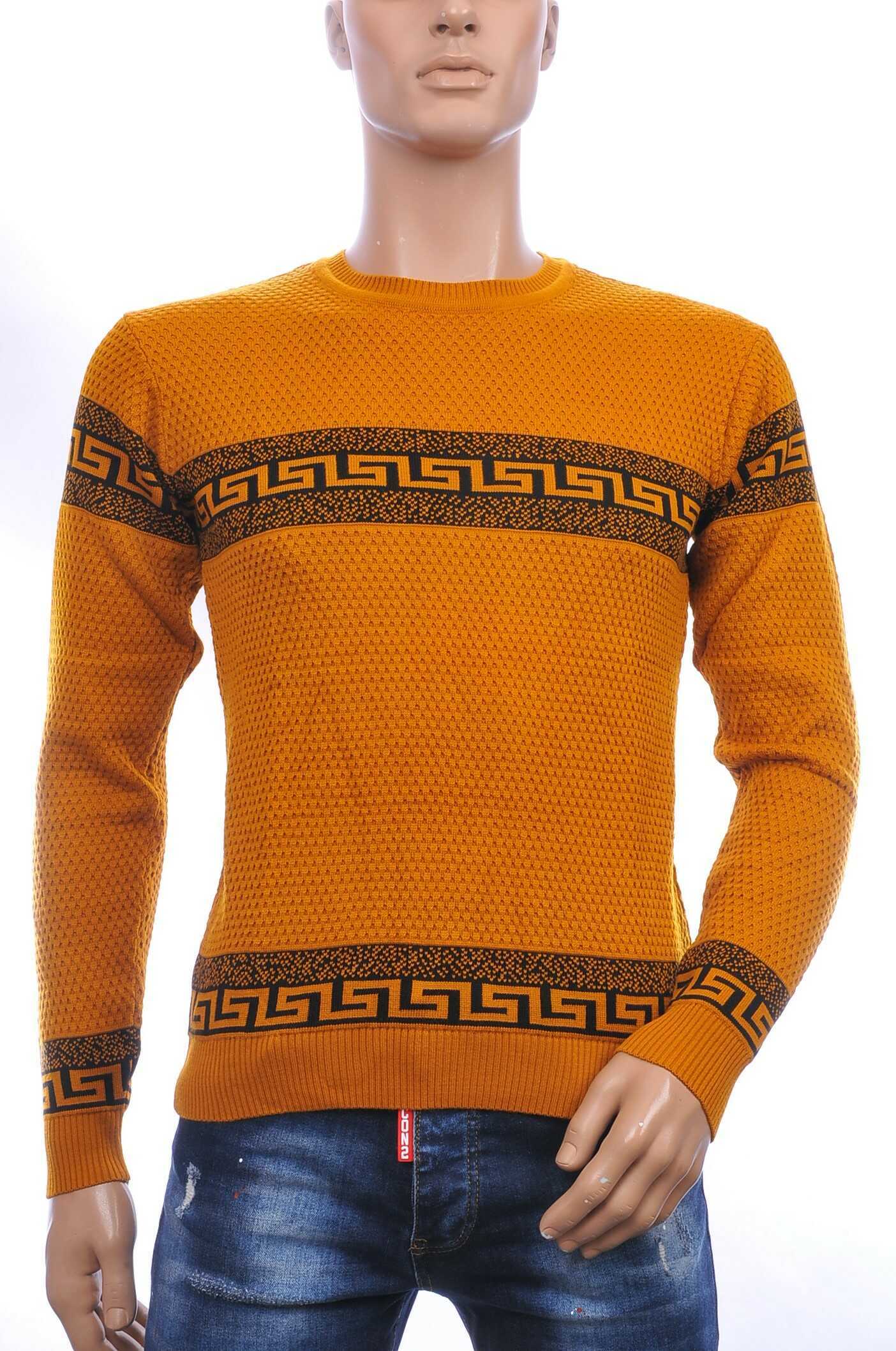 CI-BORG Trendy Slim Fit Allover Modern Dessin Ronde Hals Dunne Heren Trui – Oranje