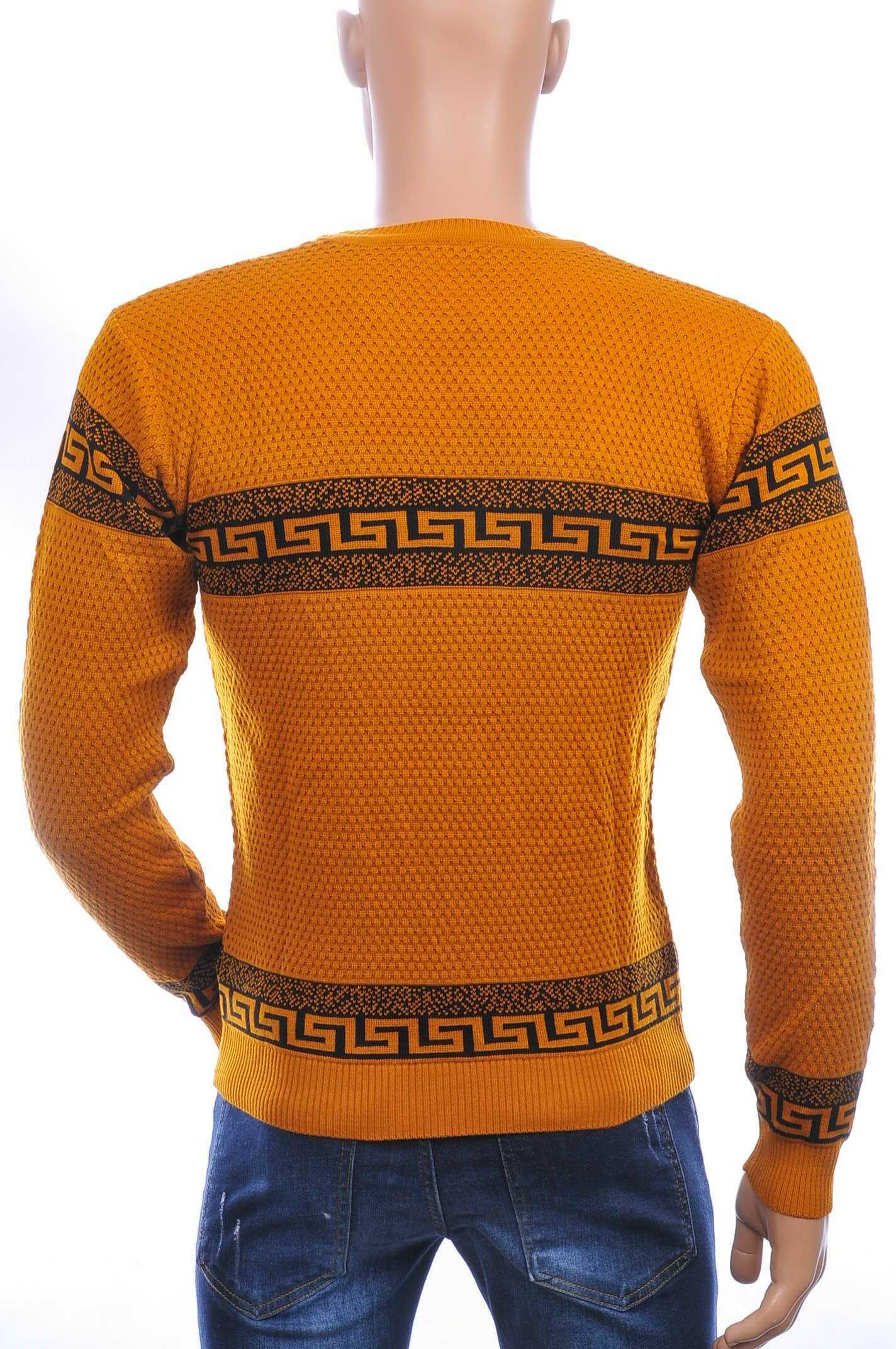 CI-BORG Trendy Slim Fit Allover Modern Dessin Ronde Hals Dunne Heren Trui – Oranje