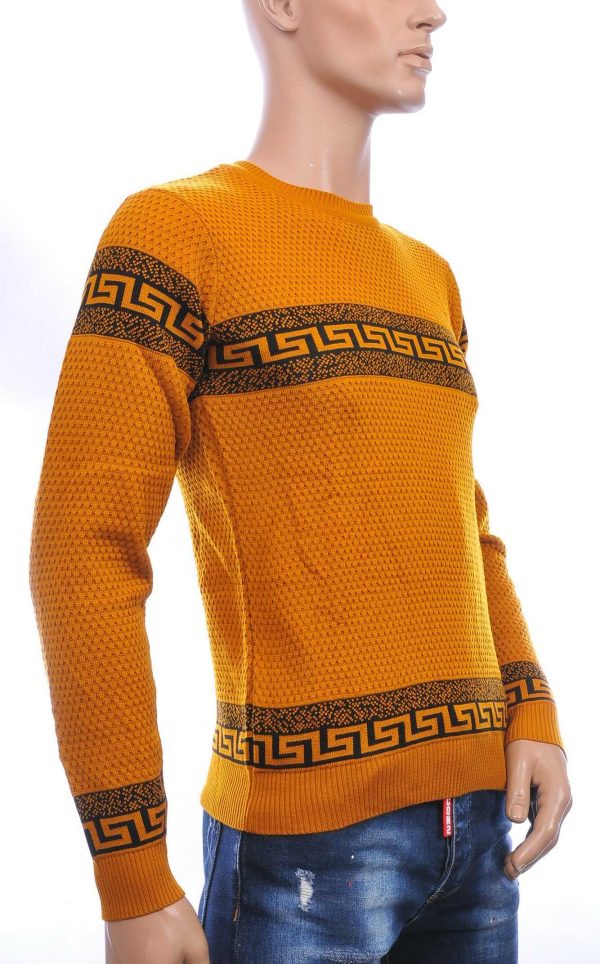 CI-BORG trendy allover modern dessin ronde hals dunne heren trui Oranje